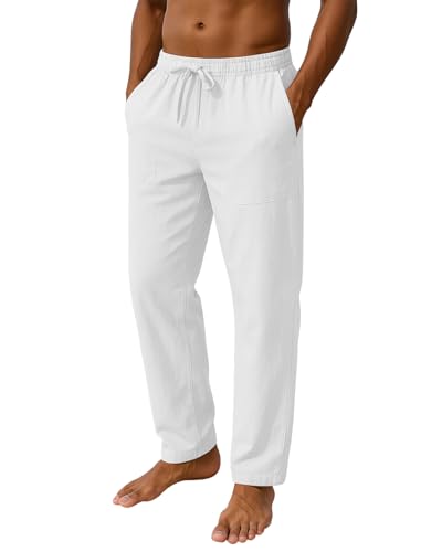 Mens Cotton Linen Pants Loose Fit Drawstring Summer Casual Beach Yoga Pants for Men3