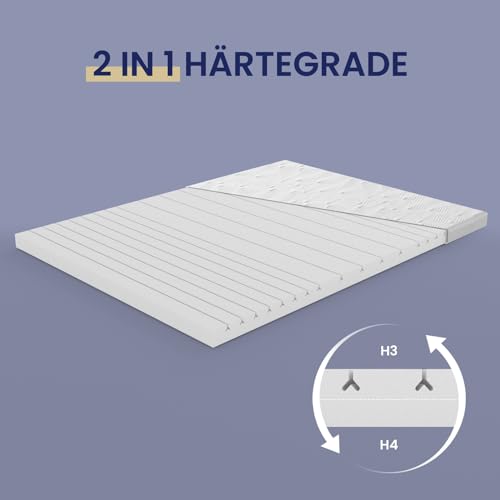 BedStory Harter Topper 180x200cm-5cm Höhe Zwei Härtegrade H3&H4 Matratzentopper,7-Zonen-Matratzenauflage aus Kaltschaum, Matratzentopper für Boxspringbett Wohnwagen Schlafsofa