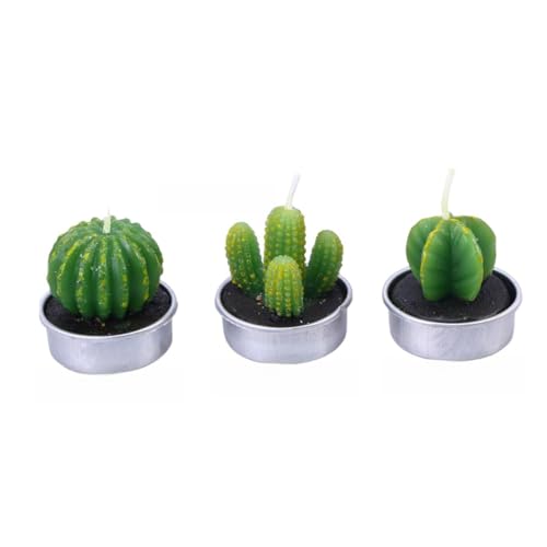 GARVALON Creative Plant Candles Handmade Realistic Tealight Candles for Spa Birthday Parties Home Decoration Cactus Smokeless Reusable Random Style