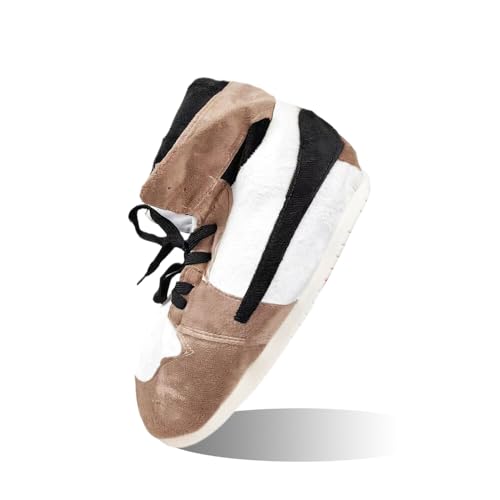 MOLERFO High Top Sneaker Slippers Unisex One-Size Ultra Comfy and Cozy House Fluffy Jordan Like Slippers for Men and Women (Brown,4,12)