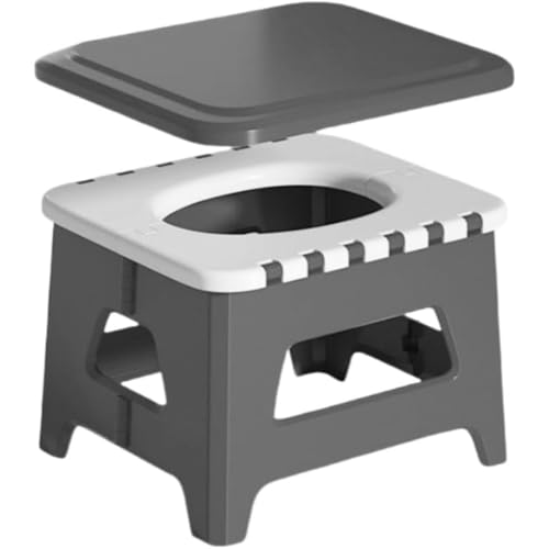 AKILER簡易トイレ、トイレツール、日常はイスや踏み台に、ポータブル、軽量、耐荷重150kg、緊急時、キャンプ、アウトドア、防災グレー/26*32*36.7cm (グレー,16.5*24.5*31.5cm)