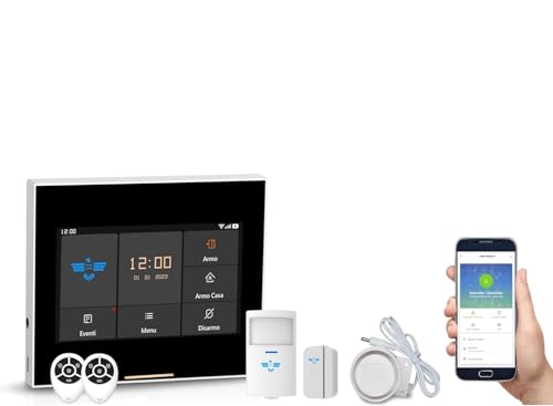 ITALIAN ALARM - Antifurto Senza Fili, Allarme Casa Senza Fili WiFi, Antifurto Casa Wireless con Sensori Allarme Porte e Finestre. Supporta SIM GSM 4G e APP Smart. Mod. MICRO TOUCH, Assistenza ITALIA