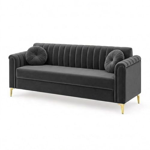 Image of FURNY Dorino 3 Seater Fabric Sofa Set (Dark Grey) Premium Velvet Finish Durable & Comfortable Ideal for Living Room