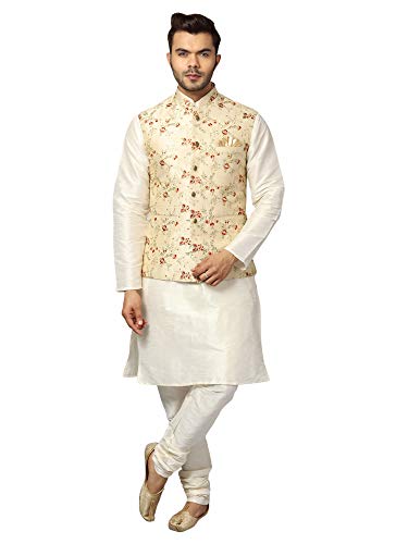 Image of Uri and MacKenzie Men's Silk Blend Kurta Pyjama with Stylish Embroidered Ethnic Jacket