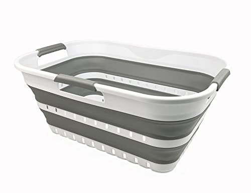 SAMMART 21L Super Mini Collapsible 3 Handled Plastic Basket, Foldable Pop Up Storage Container/Organizer