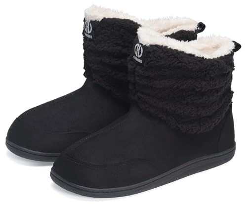 GURGER Chausson Montant Femme Hiver Fourrure Chaussons Bottes Homme Peluche Pantoufles Chaussons Bottines Doublé Chaud Slipper Boot Taille 40 41 Noir