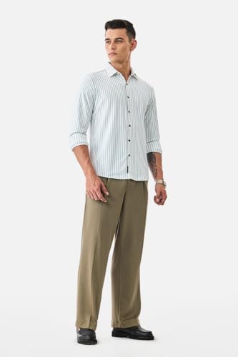 Image of SNITCH Men Casual Trousers | Loose Fit Pleated Front Plain Wide-Leg Style | Lightweight Polyester Blend Medium-Stretch Fabric for Summer & All-Day Comfort Wear