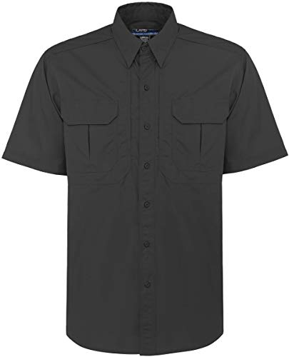 LA Police Gear LAPG Men's Tactical Short Sleeve Field Shirt, Uniform Shirts for Men, Lightweight & Comfortable Button Up Shirt - Black - Large