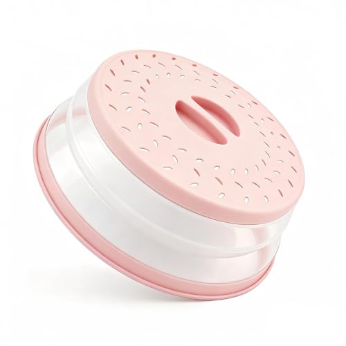 Image of Small Collapsible Microwave Splatter Cover(Light pink, 8 IN) | Microwave Plate Cover With Steam Vent,BPA-Free Silicone & Plastic