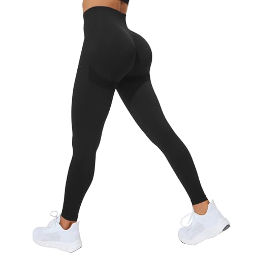 Zhiaek Mallas Deporte Mujer Cintura Alta Leggins Deportivos Mujer Push Up Elástico Leggings Scrunch Butt Anticeluliticos Sin Costuras Pantalones Yoga para Fitness Running Gym Pilates Negro S
