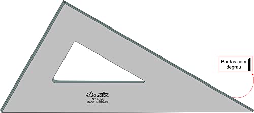 Esquadro 26 cm, 30°/60°/90°, Acrílico Fumê 2 mm de espessura, Trident 4626, Multicolorido,