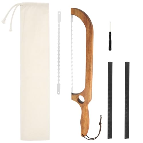 bigjvbfv Wood Bread Bow Knife with Stainless Steel Serrated Blade Bow Design Bread Knife Easy to Cutting Sourdough Bread Knife with Ergonomic Handle for Homemade Bread (Double-peak saw blade)