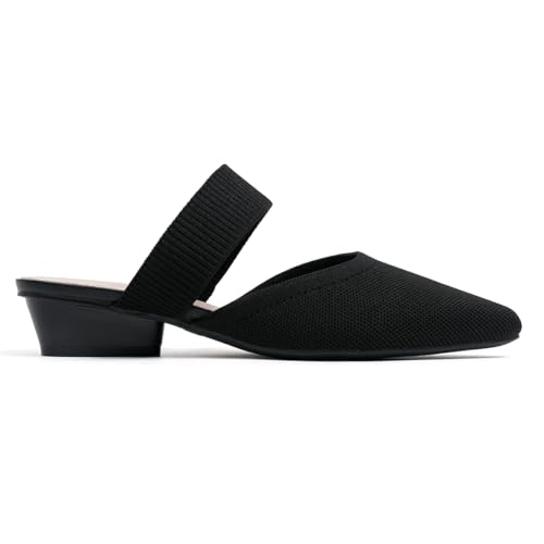 Image of Semwiss Pointed Toe Mules for Women Chunky Low Heeled Sandals Breathable Backless Mesh Knit Slip on Loafers