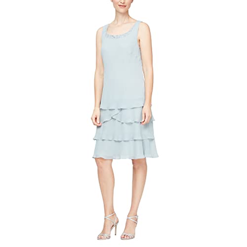 Image of S.L. Fashions Women's Mother of The Bride Tiered Jacket Dress with Shoulder Embellishment