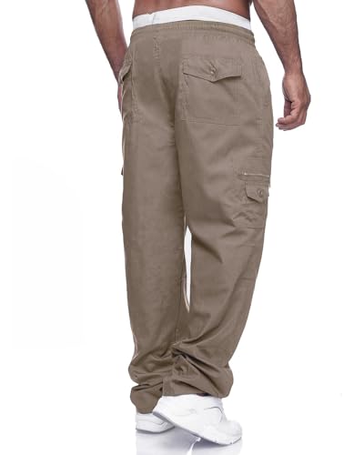 Image of THWEI Mens Cargo Pants Casual Drawstring Athletic Jogger Sports Outdoor Trousers