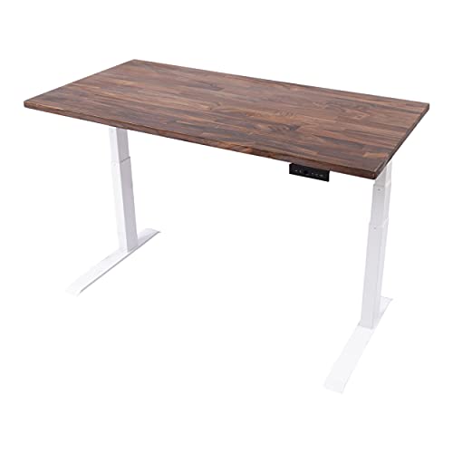 Image of Stand Up Desk Store Solid Wood Top Electric Adjustable Height Standing Desk with Programmable Memory (White Frame /Walnut Top, 60 inch Wide)