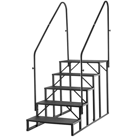 ZBPRESS RV Steps with Handrail, 5 Steps Hot Tub Steps with Handrail, RV Stairs,Mobile Home Steps (5 Steps with 2 handrails) Cover