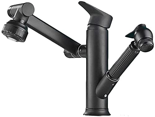 Grifo de baño extraíble para lavabo, modo dual, giratorio 360 grados, multifunción para cocina fría y fría, grifo mezclador con rociador, negro A-largo-negro-corto, pequeño regalo necesario