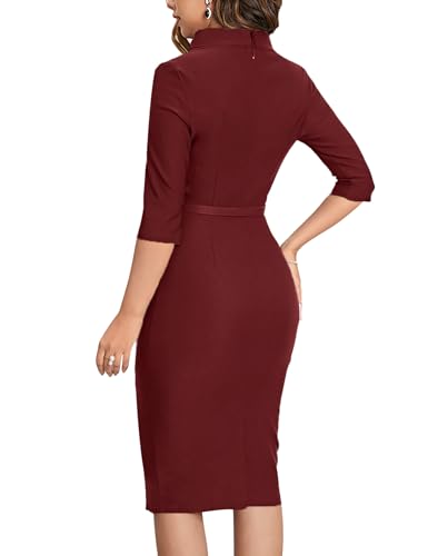 Image of MUXXN Women's 1950s Vintage 3 /4 Sleeve Elegant Collar Cocktail Evening Dress