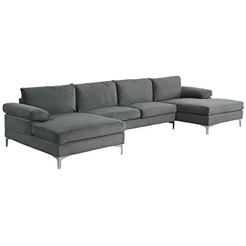 Casa Andrea Milano Modern Large Velvet Fabric U-Shape Sectional Sofa, Double Extra Wide Chaise Lounge Couch Cover