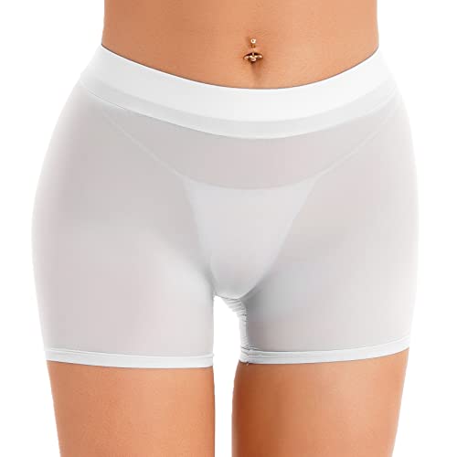 Zaldita Mini Short Legging Court Femme Slim Fit Short de Sport Yoga Fitness Shorts d'Entraînement Transparent Sexy Short de Sécurité Bas Lingerie de Nuit Nightwear Blanc Taille Unique
