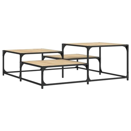 Générique Table Basse carrée chêne Sonoma 107x107x40 cm en Bois d'ingénierie avec étagères, Cadre métal et Pieds réglables pour Salon