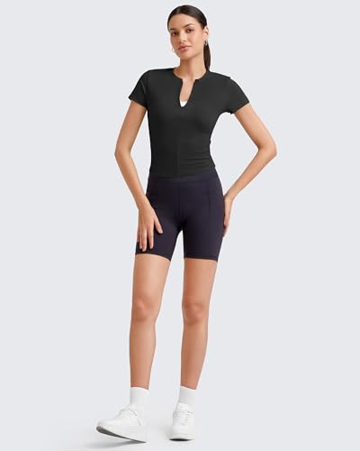 Image of G4Free BareFeel Womens Workout Tops Short Sleeve Half Zip Slim Fit Athletic Shirts Gym Running Yoga Slight Crop Tshirts