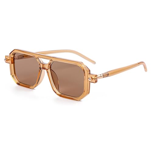 Image of Vintage Square 70s Aviator Sunglasses for Women Men Retro Classic Flat Aviator Frame Sun Glasses UV Protection