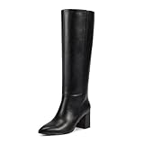 wetkiss Knee High Boots Women Pointed Toe Chunky Block Heel Boots with Side Zipper Dress Fashion Party Long Tall Boot (Black Size8)