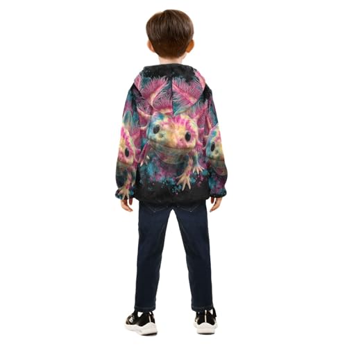Tie Dye Colorful Axolotl Toddler Fleece Jacket Girl Boys Hooded Fleece Jacket Coat Warm Outwear Zip-up 3-10T4