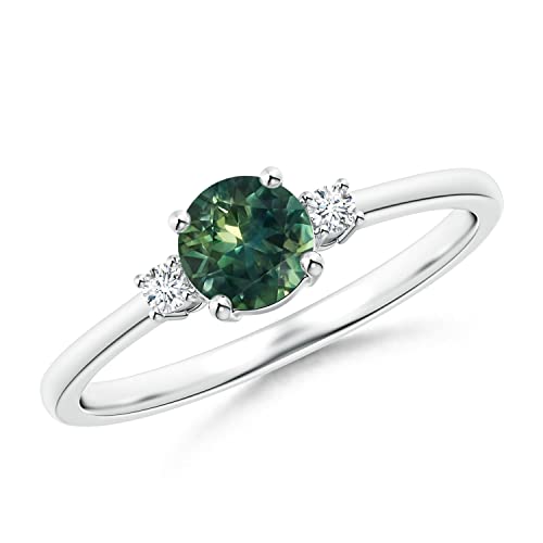 Angara Natural Teal Montana Sapphire And Diamond Three Stone Ring For Women, Girls In 14K White Gold Ring Size-6 (Grade-Aa |5Mm) | September Birthstone Jewelry Gift For Her|Anniversary|Engagement #TOP25