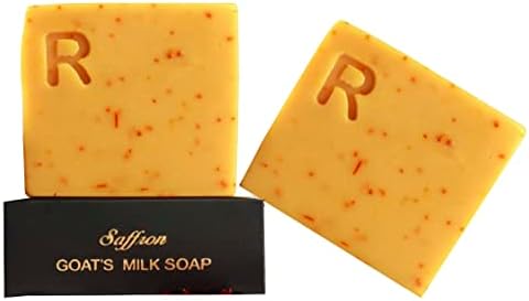RiBANA Saffron Goat's Milk Soap Bar for Deep Moisturization, Hydration, Soft, Smooth Skin - 4.5 Oz Handmade & Organic Goat Milk Soap (Unscented - Natural Ingredients)