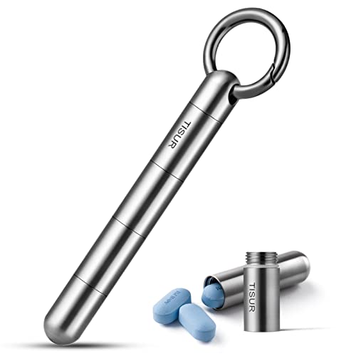 Image of Large Keychain Pill Holder.TISUR Titanium Pill Case Waterproof Pill Fob for Travel Purse Pocket,Pill Organize