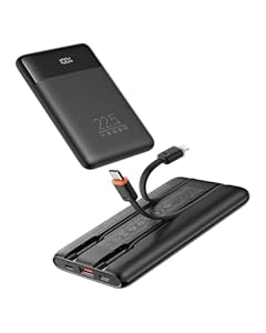 VEGER Power Bank 10000mAh Klein, 22.5W Schnellladung PowerBank mit Integriertem USB-C Kabel, Externe Handyakkus 4 Ausgänge 3 Eingänge Kompatibel mit iPhone 17 16 15 14 Samsung Xiaomi - Reise Essential