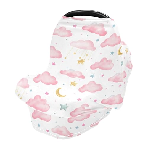 Nesatuwa Baby Car Seat Cover Soft Watercolor Clouds Breastfeeding Covers Stretchy Breathable Multi-Use Cover Carseat Canopy for Girls and Boys