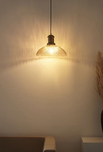 Image of Divine Trends Ribbed Golden Luster Glass Pendant Hanging Light with Antique Brass Finish | Hanging Lights for Living Room, Bedroom, Kitchen, Dining | Ceiling Lamp for Cafes, Restaurants Pack of 1