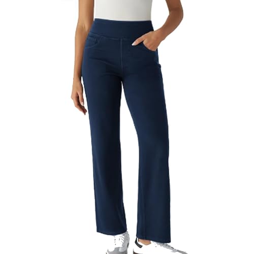 Easetrousers - High Waisted Multi-Pocket Straight Leg Stretchy Pants,Women's Fashion Casual Loose Wide-Leg Trousers