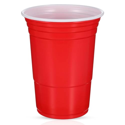 CHEF ROYALE Copos de plástico vermelho de 16 onças (25 peças), copos descartáveis, copos recicláveis sem BPA, copos vermelhos ecológicos para Halloween, Natal, aniversários, casamentos (25, 16 onças)