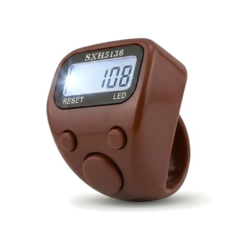 Image of Digital Finger Ring Tally Counter, LCD Display with LED, Reset Button (Pack of 1-Multicolour) (Brown)