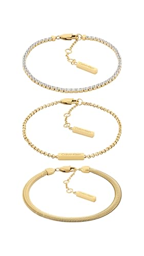 Calvin Klein Set de 3 Pulseras para Mujer Colección CK TRIO en Oro Amarillo con Cristales - 35000797, Gold