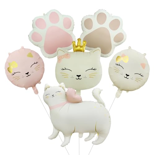 6 Pièces Ballon Helium Chat, Chat Ballons en Aluminium, Chats Ballon Animaux, Décoration de Fête, Anniversaire pour Fille