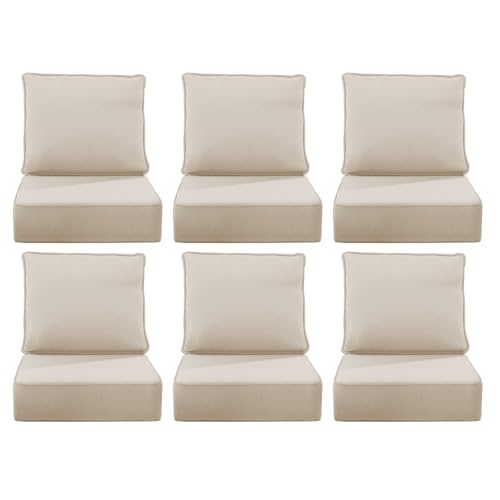 Image of 6 inch Thick Outdoor Chair Cushions, 24 x24 Inch Patio Furniture Cushions Set of 6 with Water Resistant & Removable Cover, UV Resistant, 30D High Density Sponge Patio Cushion, Beige
