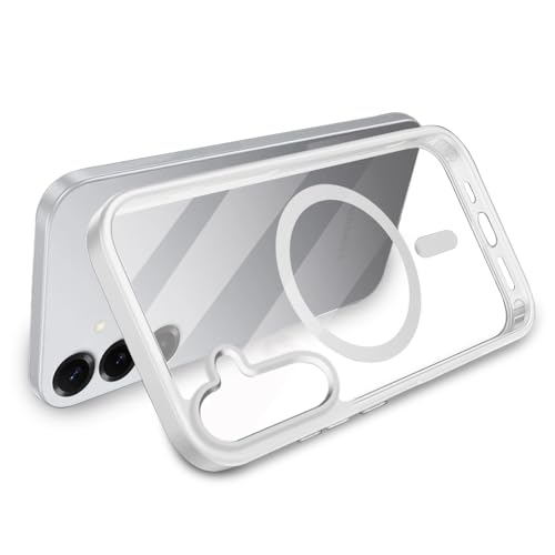 SNAPWAVE Samsung S25 Plus Transparent Case | Shockproof Bumper & Camera Protection | Magsafe Compatible | Sleek Hard Crystal Back Cover for Samsung S25 Plus – White