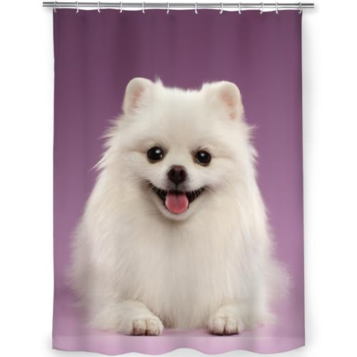 シャワーカーテン ポメラニアン 犬柄 バスカーテン お風呂カーテン 間仕切り プライバシー保護 取り付け簡単 バス用品 トイレ インテリア バスルーム装飾 取り付け簡単 インテリア