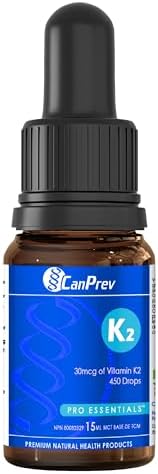 CanPrev K2 Drops, 15ml, 300 Servings, 30mcg MK-7 Vitamin K2 Liquid, Supports Strong Bones & Cardiovascular Wellness, Vegan, Unflavored Formula with MCT Oil for Optimal Calcium Utilization & Absorption