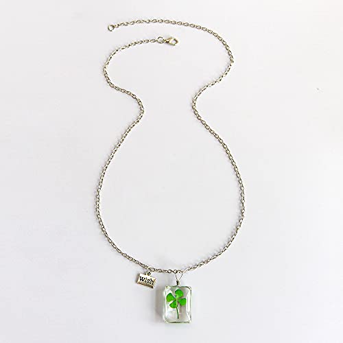 Yocoyee Dried Leaves Lucky 4-Leaf Clover Sunflower Pendant Necklace St. Patrick's Day Square round Glass Love and Luck Plant Jewelry for WomenGift - Image 6
