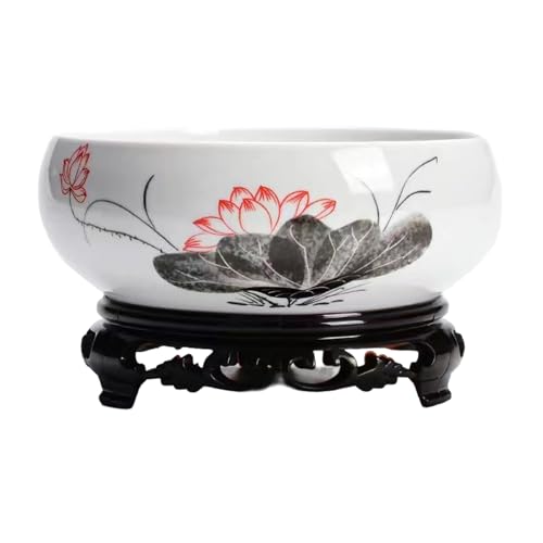LIXSAZSE Maceta de bonsái de Interior con Forma Flor Loto sobre Soporte Decorativo para jardín, cerámica, Que Garantiza una Larga duración, mi, 16.5 x 15 x 6.5 cm