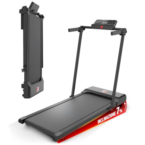 YM Tapis Roulant Salvaspazio 12 km/h, MARCHIO ITALIANO, Inclinazione, Telaio rinforzato, Elettrico, Pieghevole, 12 Programmi, Display, Porta Tablet, Your Move ASSISTENZA ITALIA. Mod. TD 500 EVO