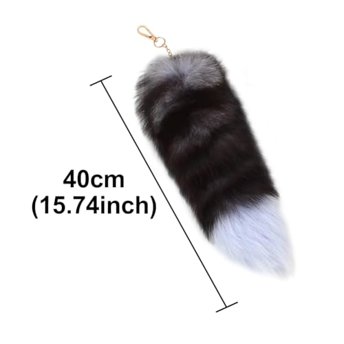 Image of 15.75 Inch Long Fluffy Faux Fur Tail Keychain, Fake Animal Tails for Handbags Backpacks Charm Tassel Ornaments (Black-White)