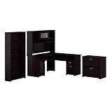 Bush Furniture L Shaped Desk with Hutch, 5 Shelf Bookcase and Lateral File Cabinet | Cabot Collection Corner Computer Table with Storage and Bookshelf | 60Wx23DX37W